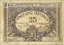 25 Centimes violet MONACO  1920 P.02b TB