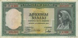 1000 Drachmes GREECE  1939 P.110 F+