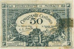 50 Centimes MONACO  1920 P.03a MB