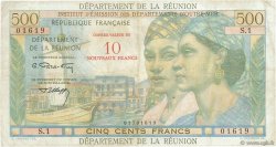 10 NF sur 500 Francs Pointe à Pitre ISOLA RIUNIONE  1971 P.54b MB