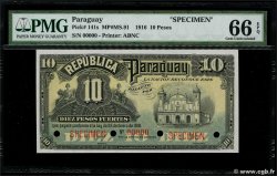 10 Pesos Fuertes Spécimen PARAGUAY Cambios 1916 P.141s