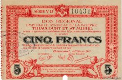 5 Francs FRANCE Regionalismus und verschiedenen Thiaucourt Et St Mihiel 1918 JP.54-109 VZ