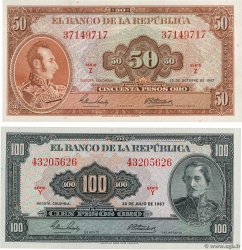 50 et 100 Pesos Oro Lot COLOMBIA  1967 P.402b et 403c SC+
