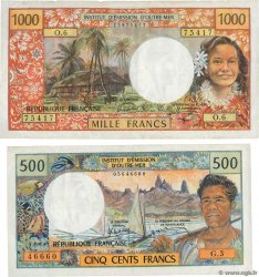 500 et 1000 Francs Lot TAHITI  1985 P.25d et P.27d TB à TTB