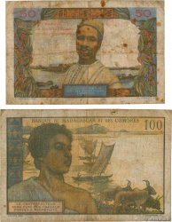 50 et 100 Francs Lot COMORAS  1960 P.02b2 et P.03b RC