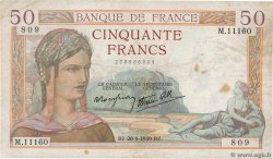 50 Francs CÉRÈS modifié FRANCE  1939 F.18.32 TB