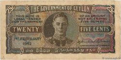 25 Cents CEYLAN  1942 P.044a TB