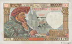 50 Francs JACQUES CŒUR FRANCIA  1940 F.19.04 q.SPL