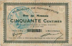 50 Centimes FRANCE regionalism and miscellaneous Mondrepuis 1915 JP.02-1529 G