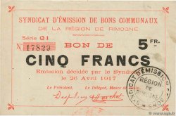 5 Francs FRANCE regionalismo e varie Rimogne 1917 JP.08-206 SPL