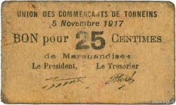 25 Centimes FRANCE regionalism and miscellaneous Tonneins 1916 JP.47-255 F
