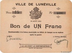 1 Franc FRANCE Regionalismus und verschiedenen Luneville 1914 JP.54-075 fST