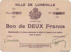 2 Francs FRANCE Regionalismus und verschiedenen Luneville 1914 JP.54-076 VZ