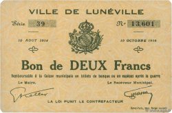 2 Francs FRANCE régionalisme et divers Luneville 1916 JP.54-078 SUP