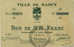1 Franc FRANCE regionalism and various Nancy 1914 JP.54-084 XF