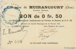 50 Centimes FRANCE régionalisme et divers Muirancourt 1915 JP.60-058