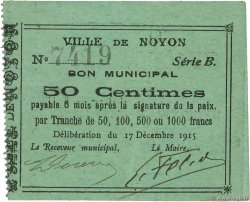 50 Centimes FRANCE Regionalismus und verschiedenen Noyon 1915 JP.60-065 SS