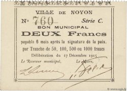 2 Francs FRANCE Regionalismus und verschiedenen Noyon 1915 JP.60-070 fST