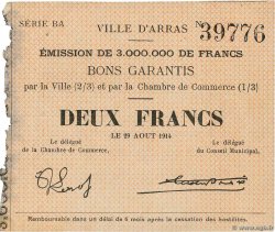 2 Francs FRANCE regionalism and various Arras 1914 JP.62-0014 XF