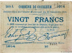 20 Francs FRANCE Regionalismus und verschiedenen Corbehem 1914 JP.62-0260 fSS