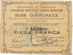 2 Francs FRANCE regionalismo y varios Ecourt Saint-Quentin 1914 JP.62-0504