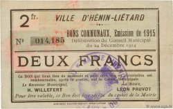 2 Francs FRANCE Regionalismus und verschiedenen Henin-Lietard 1914 JP.62-0718 VZ