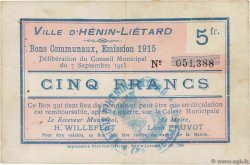 5 Francs FRANCE régionalisme et divers Henin-Lietard 1915 JP.62-0734 SUP