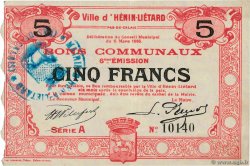 5 Francs FRANCE régionalisme et divers Henin-Lietard 1916 JP.62-0740 SPL