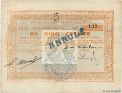 5 Francs Annulé FRANCE régionalisme et divers Montreuil-Sur-Mer 1914 JP.62-0972 TTB