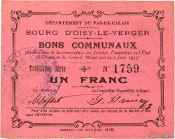 1 Franc FRANCE regionalism and various Oisy-Le-Verger 1915 JP.62-1089 VF