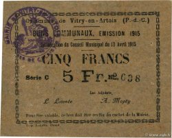 5 Francs FRANCE regionalismo y varios Vitry-En-Artois 1915 JP.12-1317 EBC