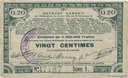 20 Centimes FRANCE regionalism and miscellaneous 70 Communes 1915 JP.62-0059 VF
