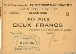 2 Francs FRANCE Regionalismus und verschiedenen Gruchet-La-Valasse 1914 JP.76-093 VZ