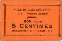 5 Centimes FRANCE régionalisme et divers Lisle-sur-Tarn 1916 JP.81-166 SUP