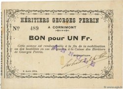 1 Franc Annulé FRANCE regionalism and various Cornimont 1914 JP.88-050 VF
