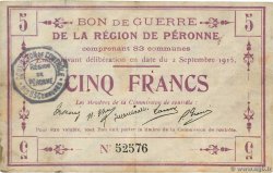 5 Francs FRANCE Regionalismus und verschiedenen Peronne 1915 JP.80-416 SS