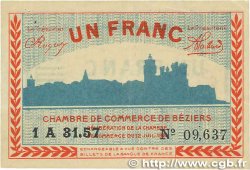 1 Franc FRANCE regionalism and miscellaneous Béziers 1921 JP.027.33 VF+