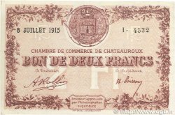 2 Francs FRANCE regionalism and miscellaneous Chateauroux 1915 JP.046.09 AU