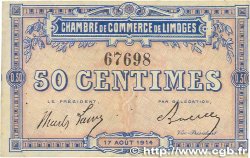 50 Centimes FRANCE regionalism and miscellaneous Limoges 1914 JP.073.01 VF+