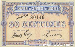 50 Centimes Annulé FRANCE regionalism and miscellaneous Limoges 1914 JP.073.02 XF+