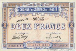 2 Francs Annulé FRANCE regionalism and miscellaneous Limoges 1914 JP.073.06 AU-