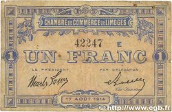 1 Franc FRANCE regionalismo y varios Limoges 1914 JP.073.10 RC