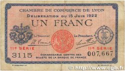 1 Franc FRANCE regionalism and miscellaneous Lyon 1922 JP.077.27 F