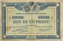 1 Franc FRANCE regionalismo e varie Quimper et Brest 1915 JP.104.02 B