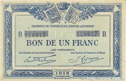 1 Franc FRANCE regionalismo y varios Quimper et Brest 1915 JP.104.05 MBC