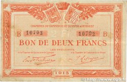 2 Francs FRANCE regionalismo y varios Quimper et Brest 1915 JP.104.06 BC