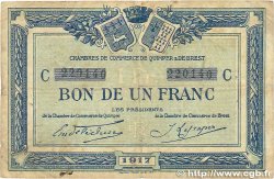 1 Franc FRANCE regionalismo y varios Quimper et Brest 1917 JP.104.08 RC+