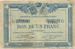1 Franc FRANCE Regionalismus und verschiedenen Quimper et Brest 1922 JP.104.23 SGE