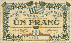 1 Franc FRANCE regionalism and various Rennes et Saint-Malo 1915 JP.105.03 VF