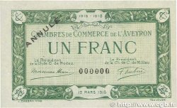 1 Franc Annulé FRANCE Regionalismus und verschiedenen Rodez et Millau 1915 JP.108.06 VZ